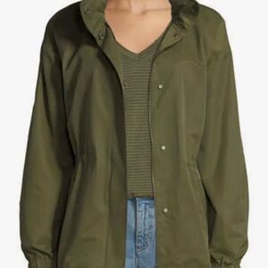 Eileen Fischer Olive Green Windbreaker Size XS With Hidden Hood